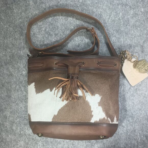 sts Handbags - STS Ranch Leather Cowhide Calf Hair Crossbody Bag Purse Brown Rustic Cowgirl